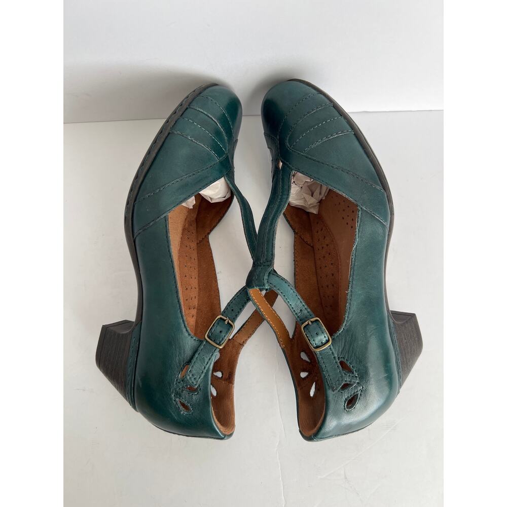 Rockport Cobb Hill Aubrey Leather T Strap Heeled Pumps Teal Green Women Size 7M - Picture 7 of 8